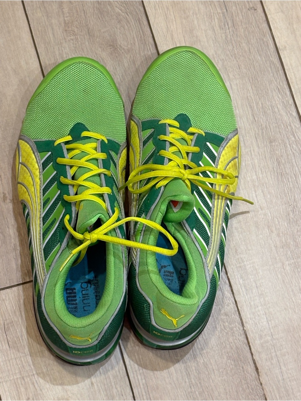 Puma Men’s Retro Running Shoes Green Yellow Silver Size 11.5 Y2K Sneakers